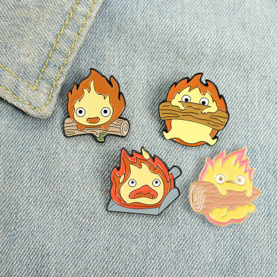 Calcifer Enamel Pin Custom ญี่ปุ่นเข็มกลัดการ์ตูน Fire Elf Badge สำหรับกระเป๋า Lapel Pin Buckle Howl เครื่องประดับของขวัญสำหรับเพื่อน