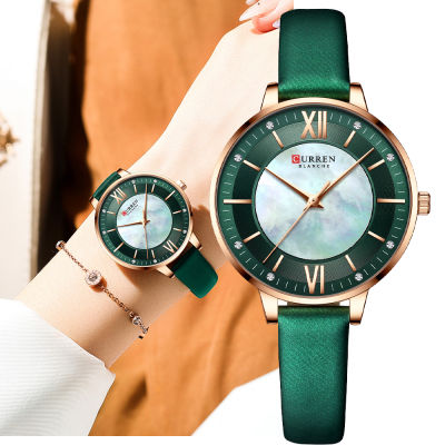 CURREN Ladies Watches Green Quartz Wrist Women Luxury nded Clock Elegant Charming Leather Wristwatches 2021