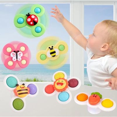 1Pcs Montessori Baby Bath Toys For Children Bathing Sucker Spinner Suction Cup Toy For Newborn Rotating Rattle Educational Toys