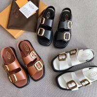 2023 new Tri-color summer fashion non-slip soft calfskin wide sandals