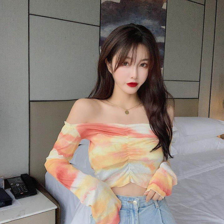 ฤดูร้อนเวอร์ชั่นเกาหลีของhyunaสไตล์เซ็กซี่หนึ่งไหล่แขนสั้นเสื้อยืดผู้หญิงใหม่สั้นตัดเชือกด้านบน