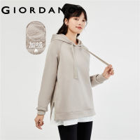 GIORDANO Women Hoodies Fleece-Lined Soft Warm Hoodies Solid Color Raglan Sleeve Simple Fashion Casual Loose Hoodies 05323811