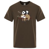 Panda Lying On A Sloth Printing Male Tshirt Comfortable Tshirt Soft Tee Shirts Tshirts Gildan