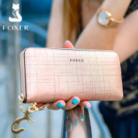 FOXER Women Cow Leather Long Wallet Valentines Day Gift Fashion Lady Wristband Clutch Purse Cellphone bag Female Card Holder