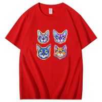 Summer funny t shirts Animal patterns in color cat Graphic T-Shirts Cotton Oversize short sleeve t-shirts Mens clothing