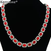 Kemstone ชายสีแดงเพทายฮิปฮอปชุบเงินทองเทนนิสสร้อยคอเครื่องประดับ