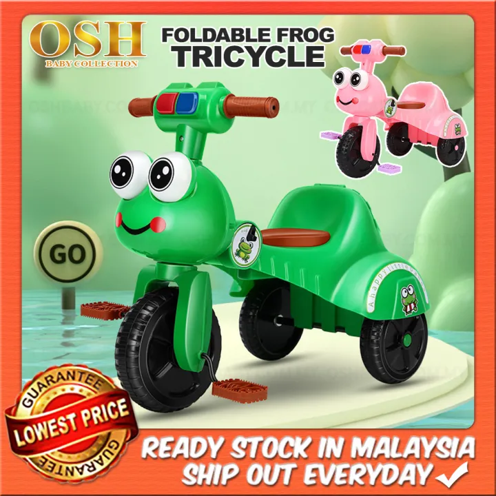 FOLDABLE FROG TRICYCLE Cute kids Tricycle with Music and Lights basikal