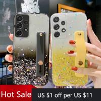 ❇ Gradient Bling Glitter Clear Phone Case For Samsung A52 A32 A72 A12 S21 Ultra S20 FE Nota 20 A51 A71 A21S Wristband Holder Cover