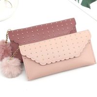 【CW】 Women  39;s Wallet New Stud Buckle Ladies Card Leather with Fur Jewelry