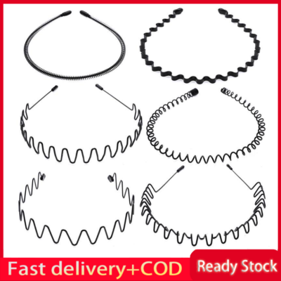 สายรัดแต่งผมคลื่นที่คาดผมที่คาดผมเล่นกีฬาโลหะใช้ได้สำหรับผู้ชายผู้หญิง6ชิ้น