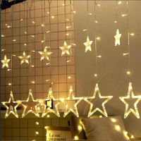 EUUS Plug LED Moon Star Lamp Christmas Garland String Lights Fairy Curtain Light For Wedding Holiday Garden Decoration