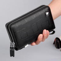 Luxury nd Men Clutch Bag Genuine Leather Long Purse Double Zipper Money Clip Black Business Cow Leather Wallet Male Handy Bag