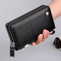 Luxury Brand Men Clutch Bag Genuine Leather Long Purse Double Zipper Money Clip Black Business Cow Leather Wallet Male Handy Bag