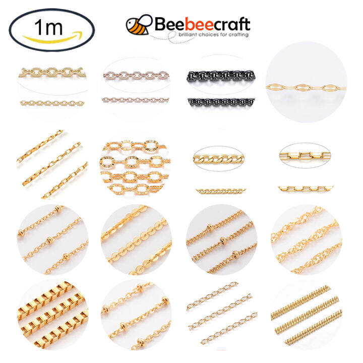 1 m Ion Plating(IP) 304 Stainless Steel Cable Chains for DIY Jewelry Making Soldered Flat Oval