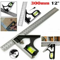 Square Ruler Set Kit 300mm (12 ) Adjustable Engineers Combination Try None Right Angle Ruler with Spirit Level and Scriber