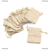 Starrybaby 10pcs เล็กๆกระสอบกระสอบกระสอบผ้าลินินกระเป๋า drawstring Wedding Supplies