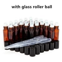 24pcs 10ml Amber Glass Roll On Bottle Empty Vials with Stainless Steel Metal Roller Ball for Essential Oils Perfume Aromatherapy