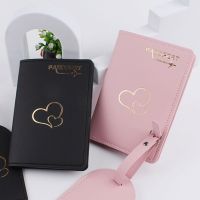 【DT】 hot  Hot Stamping Loving Heart Passport Cover Luggage Tag Couple Wedding Passport Cover Case Set Letter Travel Holder Passport Cover