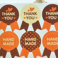 400cps 35mm HAND MADE  THANK YOU Bakery Packing Decoration Sticker Medal Shape Gloss Paper Lovely Sealing Label Stickers Labels