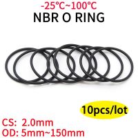 10ชิ้น NBR O แหวนซีลปะเก็นความหนา CS 2มิลลิเมตร OD 5 ~ 150มิลลิเมตรไนไตรล์ Butadiene ยาง Spacer น้ำมันต้านทานเครื่องซักผ้าทรงกลมสีดำ