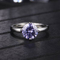 Korean Fashion Luxury Jewelry 2 Carat 8mm Prong Setting Round Blue Purple Moissanite Resizable Rings for Women 2022 Trend New