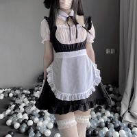 Sexy Cute Lace Up Black and White Maid Dress Role Play Costume Transparent Chiffon Cosplay Anime Uniform Temptation Suit