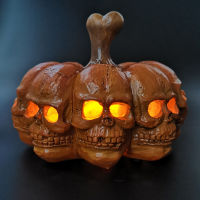 resin Halloween LED pumpkin lantern 8-sided skull portable night light holiday decoration lamp desktop ornament sculpture statue