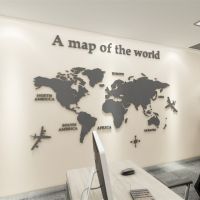 European Type World Map 3D Acrylic Wall Stickers Crystal Mirror for Office Sofa TV Background Decorative