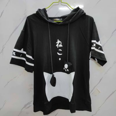 Anime Neko Atsume Cosplay Hoodies Sweatshirts Women 3D Print Harajuku Hooded Pullover T-Shirt Girls Kawaii Short Sleeve