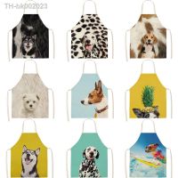 ☸☃卍 Cute Dogs Aprons Cartoon Dogs Printed Kitchen Aprons for Women Household Cleaning Accessories Cotton Linen Cooking Apron