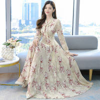 Summer Black Print Maxi Dress New Arrival High Quality Plus Size S-4XL Flower Long Sleeve Women Chiffon Long Dress Vestidos