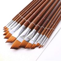 13pcs Angular Artist Paint Brushes Set Nylon Hair Long Wood Handle Paintbrush for Oil Acrylic Watercolor Gouache Art Supplies Paint Tools Accessories