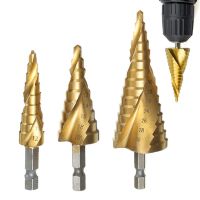 HSS Spiral Grooved Step Drill Bit 4 12/20/32mm Wood Drill Bit Set Carbide Mini Drill Accessories Titanium Cone Drills for Metal