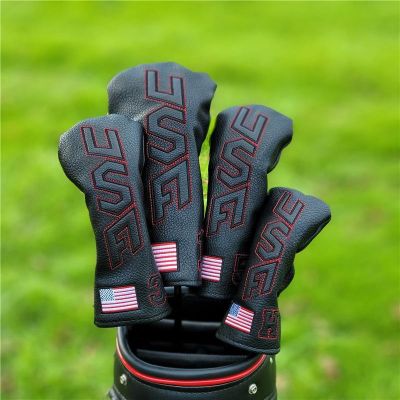 ▤ Simple golf Black Headcovers Cover USA Flag for Driver Head Covers Fairway Wood Head Covers Hybrid Pu Leather Waterproof Set