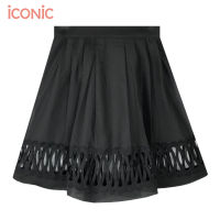 iCONiC BLACK ROLLING LACE CHIFFON SKIRT #5850 กระโปรง ผ้าไหมชีฟอง สีดำ ยาว19" ตกแต่ง ลูกไม้ กระโปรงแฟชั่น กระโปรงบาน กระโปรงชีฟอง กระโปรงลูกไม้ กระโปรงสีดำ