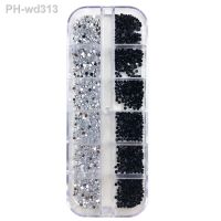 3000Pcs Nail Rhinestones 2mm Black Clear White Round Crystal AB Flatback Glitter Nail Art Decorations with Box