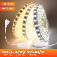 แถบ LED สองแถว220V 240V กันน้ำได้พร้อมสวิตช์ไฟ LED ในสหราชอาณาจักรสวิตช์120หลอด/M ธรรมชาติ/อบอุ่น/เย็นสีขาวยืดหยุ่นริออนเทปไฟ LED