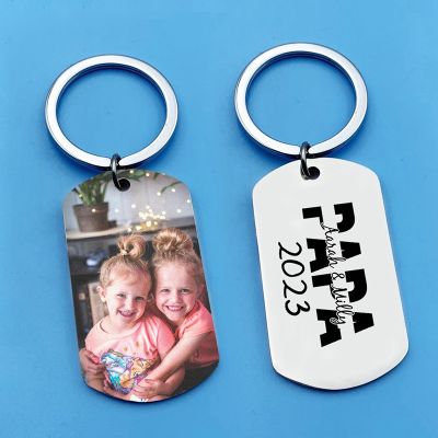 【CW】❈✼  Fathers Day from Daughter SonPersonalized Photo KeytagEngrave Names Keychain