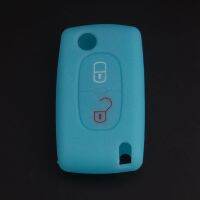 dghjsfgr Night Glow Blue/Green 2BT Flip Remote Key Case Silicone Cover for PEUGEOT 307 CITROEN