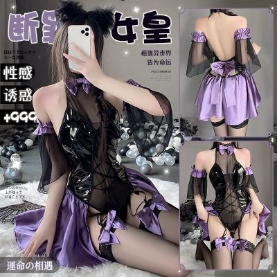 Sexy Lingerie Cosplay Elf Costum Role Play Devil Witch Patent Leather Nightclub Uniform Stitching Off Shoulder Babydoll Bodysuit