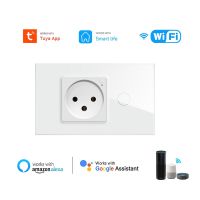 Tuya WiFi Smart Light Switch Plug Electrical Outlet Touch Glass Panel Smart Home Remote Control Smart Life Via Alexa Google Home Ratchets Sockets