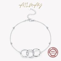 Ailmay Genuine 925 Sterling Silver Unique Fashion Geometric Design Adjustable Bracelet For Women Girls Party Accessories Jewelry