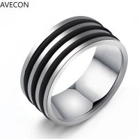 AVECON เหล็กไทเทเนียมเรียบง่าย316L 10Mm JR2308เครื่องประดับแหวนจุดสีดำสามวง