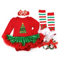 My 1St Christmas Baby Girls Romper Sets Xmas Party Dress Set Halloween Costume Clothes Baby Clothing 4Pcs New Years Baby Gifts