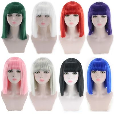 Cross-border trade in Europe and the anime wigs COS female long hair neat bang long hair false color net