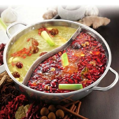 Stainless Steel Pot Hotpot Induction Cooker Gas Stove Compatible Pot Home Kitchen Cookware Soup Cooking Pot Twin Divided