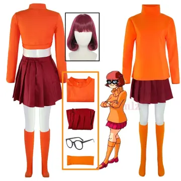 Anime Velma Cosplay Costume Movie Character Orange Uniform Halloween Costume  For Women Girls Cosplay Costume Wig