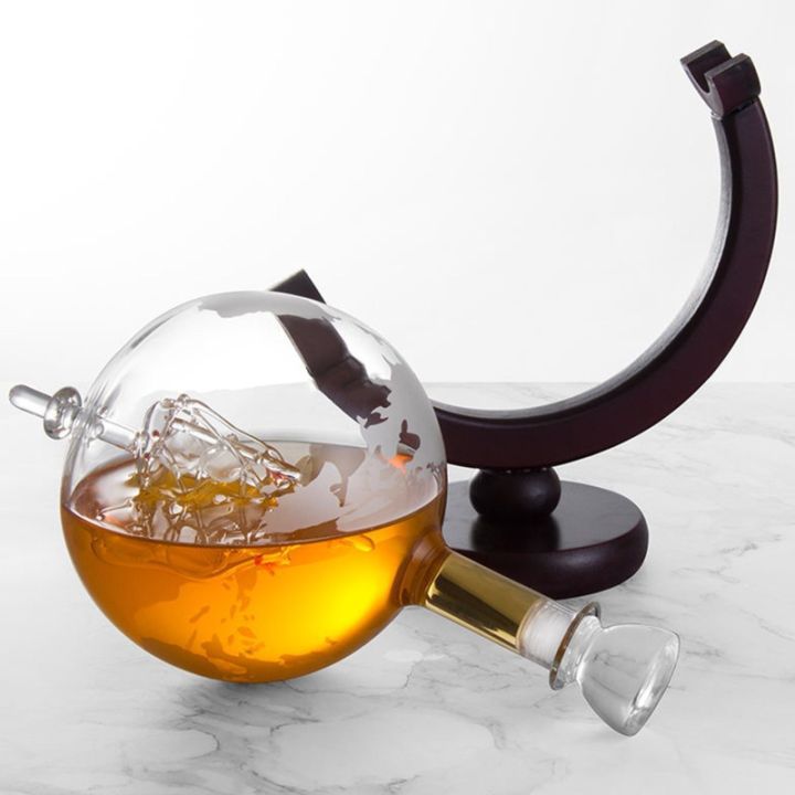 850ml-whiskey-decanter-antique-ship-whiskey-dispenser-for-liquor-bourbon-vodka-wine-glass-decanter-globe-with-wood-stand