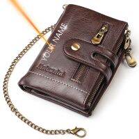 【CC】 2021 New Men Wallets Name Leather Short Card Holder Chain Purse Brand Male