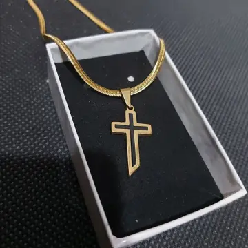 24K Gold Color Catholic Round Jesus Cross Chain Jewelry Christ Crucifix  Pendant Necklace